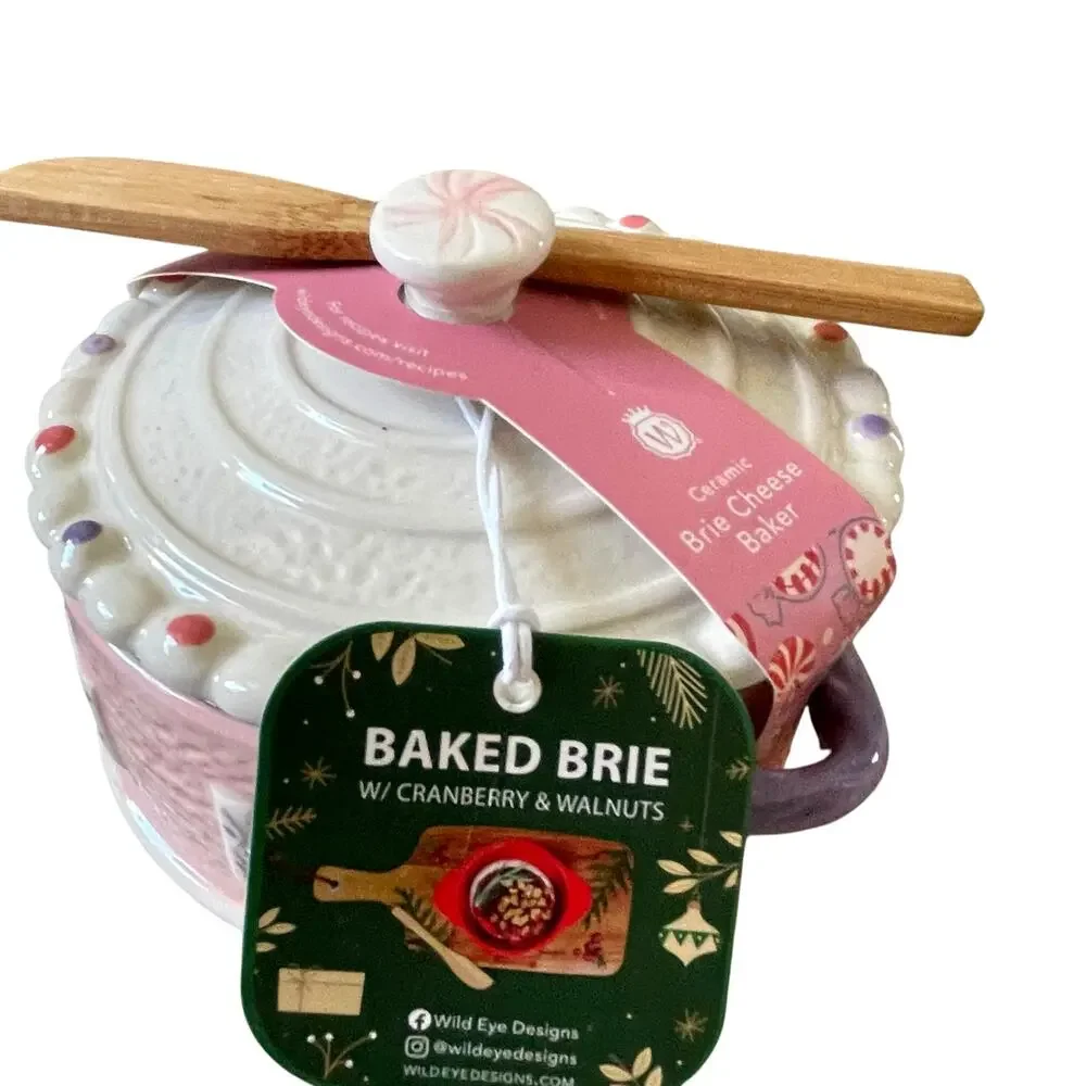 Pink Gingerbread House Brie Cheese Baker with Lid Bakeshop Christmas 2024 New